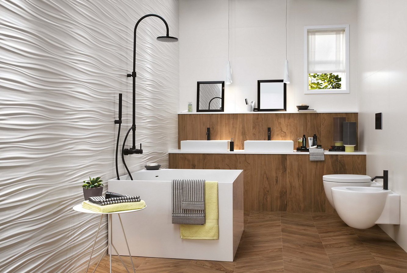 Плитка atlas concorde 3D wall design легко очищается с помощью обычных бытовых моющих средств.